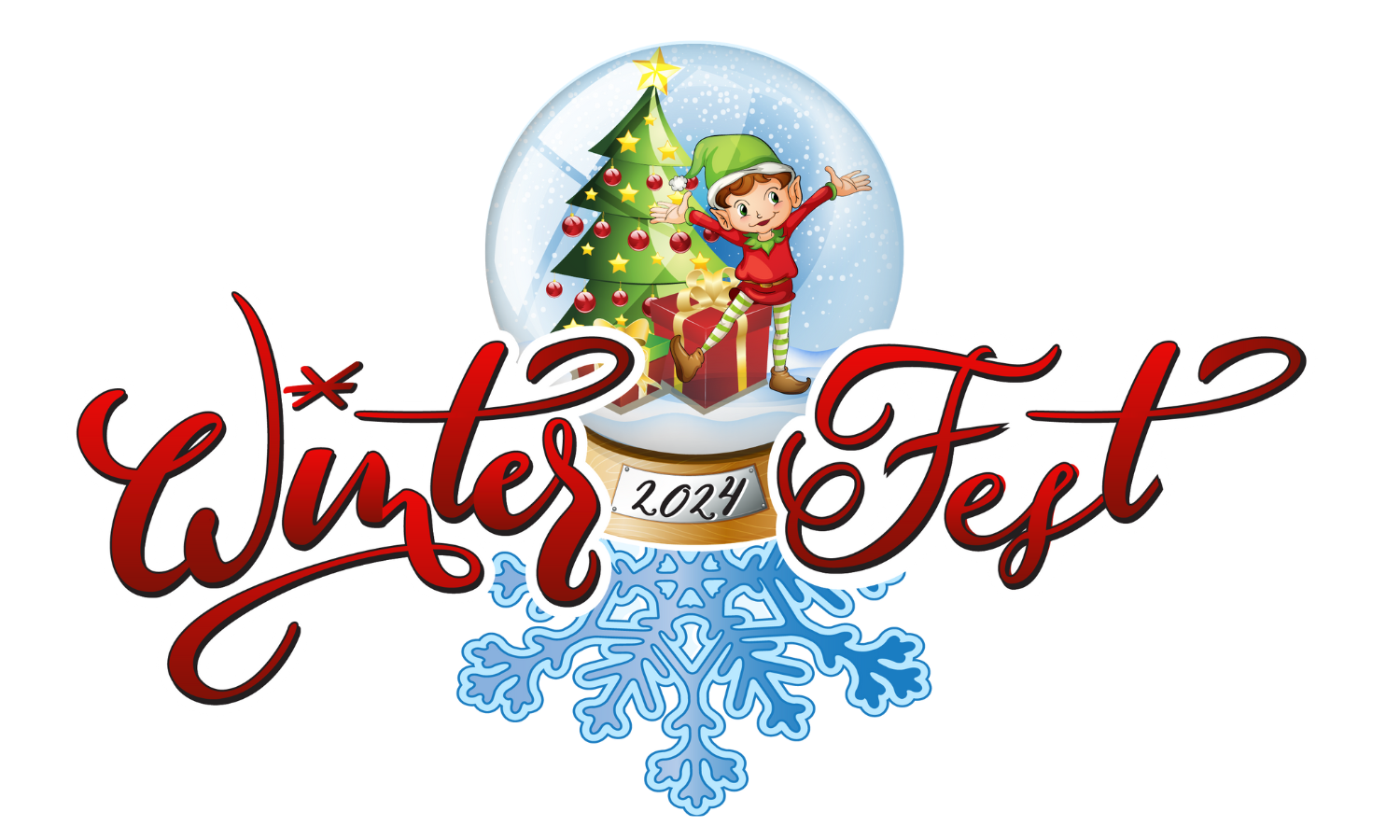 Winter Fest 2024 logo with elf and Christmas tree